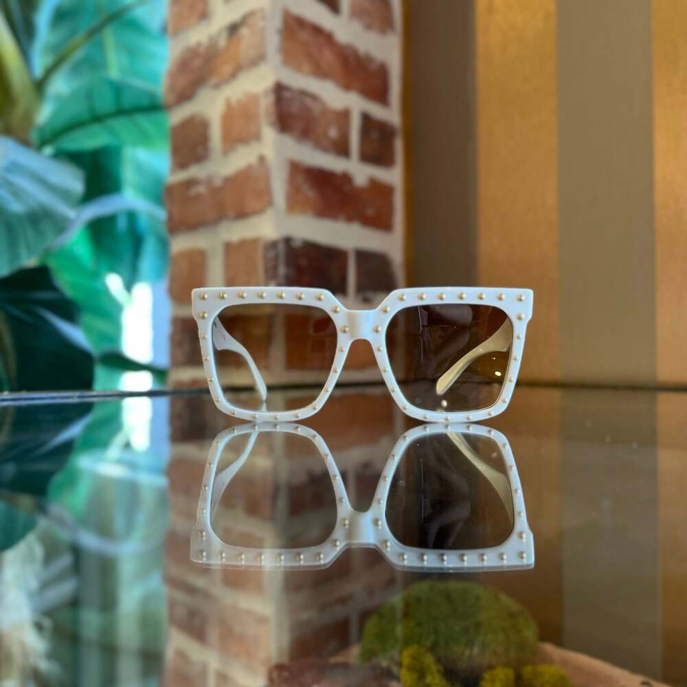 CELINE CL4055IS White Studded Acetate Square Sunglasses